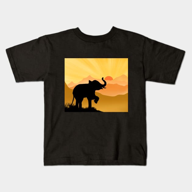 Classic elephant on top of mountain sunrise time Kids T-Shirt by DangDumrong